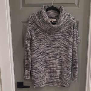 LOFT Black and Gray Cowl Neck Sweater
